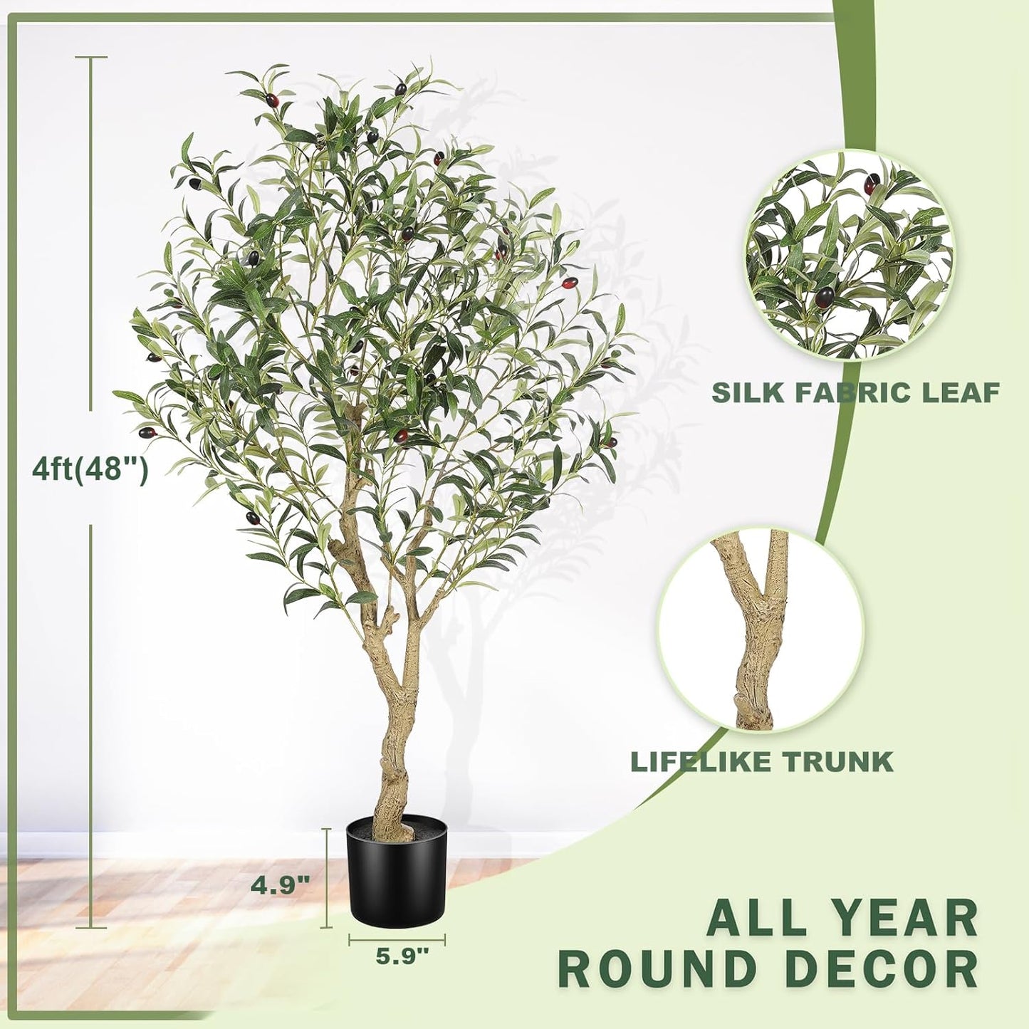 LYERSE Olive Trees Artificial Indoor - Faux Olive Tree 7ft with Large Olive Branches and Lifelike Fruits - Fake Olive Tree for Modern Home Office House Living Room Decor