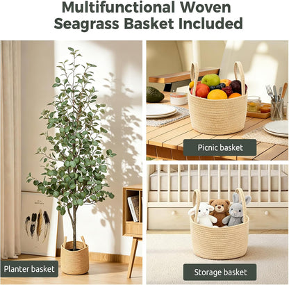 Olive Trees Artificial Indoor 6FT, Faux Olive Tree with Woven Basket & Natural-Looking Wood Trunk, Realistic Leaves & Fruits, Maintenance-Free Tall Fake Olive Tree for Modern Home Office Decor