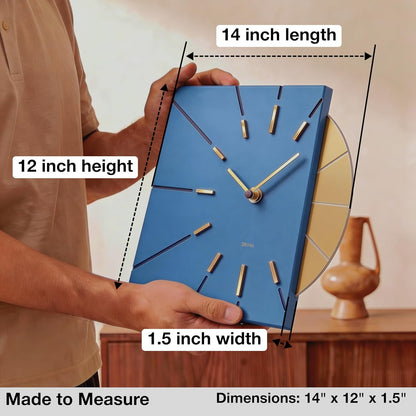 Driini Clocks Mid Century Modern Wall Clock - Square Green Clock with Decorative Gold Accent- Unique and Cool Clock, Battery Operated - MCM Decor & Decorative Wall Clock for Mid Century Modern Decor.