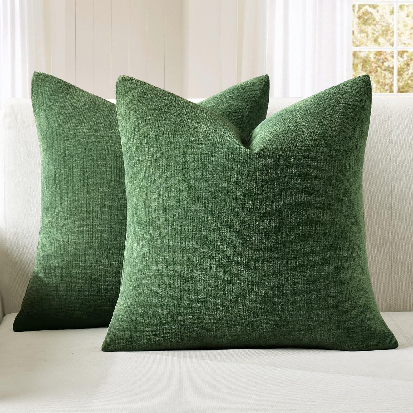 MIULEE Olive Green Couch Pillow Covers 18x18 Inch, Set of 2 Soft Chenille Decorative Square Throw Pillow Covers Farmhouse for Sofa Living Room Bed