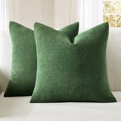 MIULEE Olive Green Couch Pillow Covers 18x18 Inch, Set of 2 Soft Chenille Decorative Square Throw Pillow Covers Farmhouse for Sofa Living Room Bed