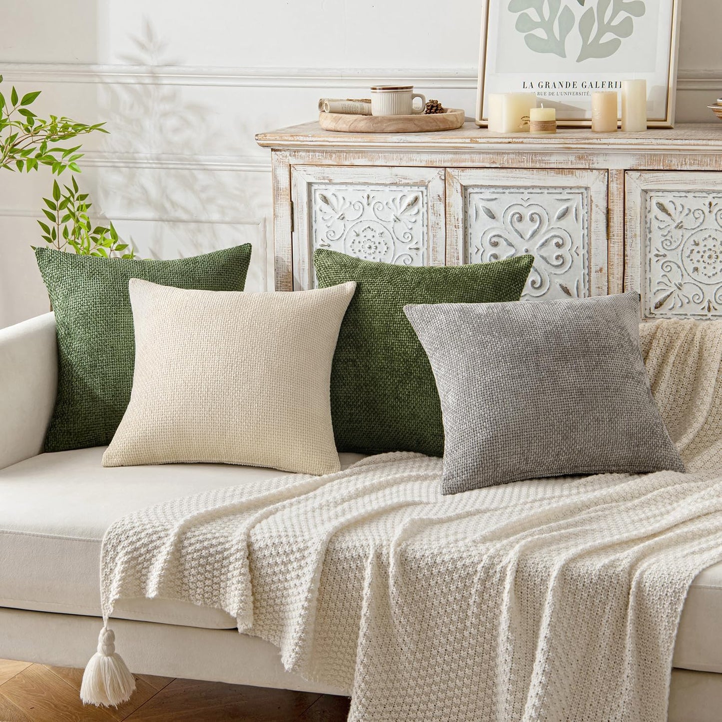 MIULEE Pack of 2 Couch Throw Pillow Covers 18x18 Inch Neutral Beige Modern Boho Accent Decorative Pillow Covers Soft Chenille Farmhouse Cushion Covers for Home Decor Bed Sofa Living Room