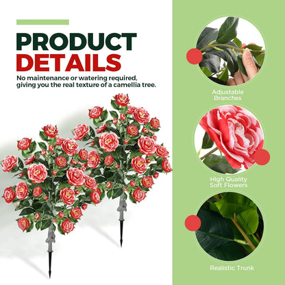 Lunmon 2 Pack 3ft Artificial Camellia Plants Tree 36" Faux Camellia Flower with Spike UV Resistant Realistic Fake Floral Blooming Bush for Indoor Outdoor Front Door Porch Backyard Garden, Purple