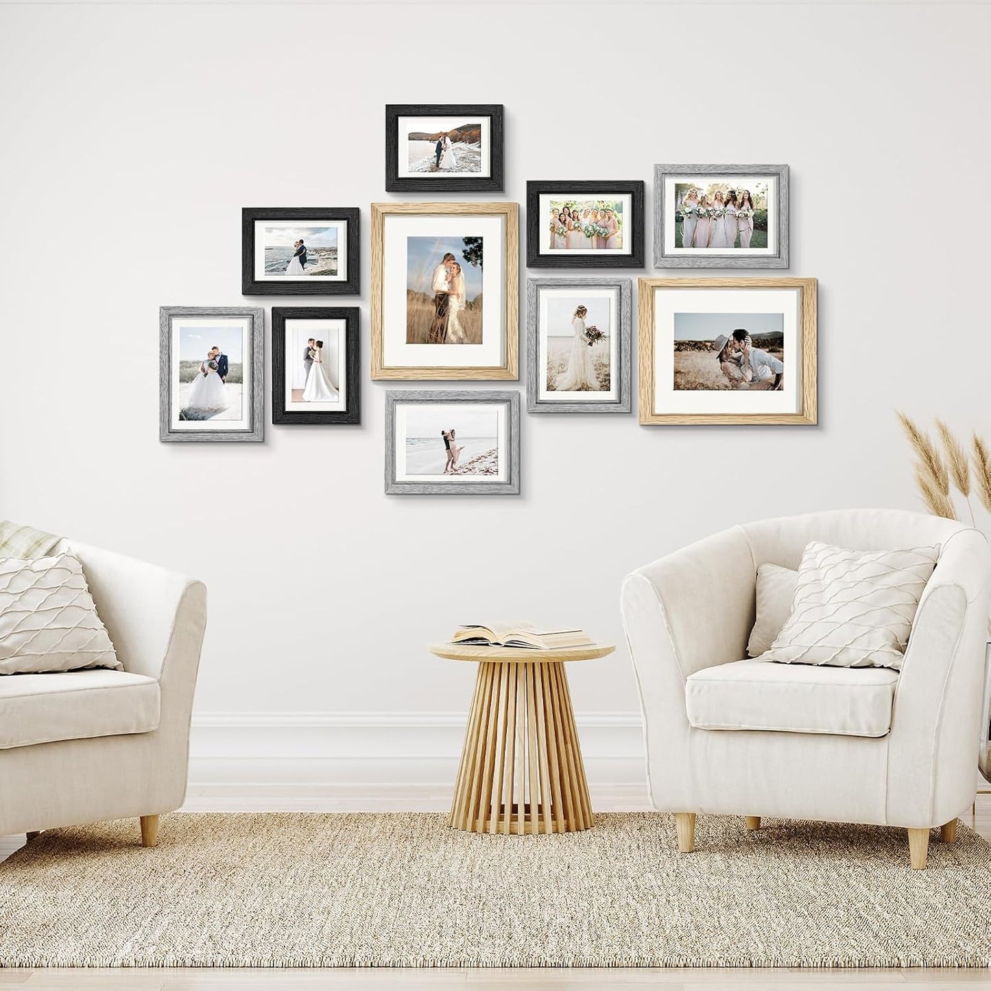 Povrgive Picture Frames, Made of Real Glass and Wooden Frame, Gallery Photo Frames Set of 10 for Collage Wall Decor, Multi Sizes Including 8x10, 5x7, 4x6 for Mounting or Tabletop Display, Wood