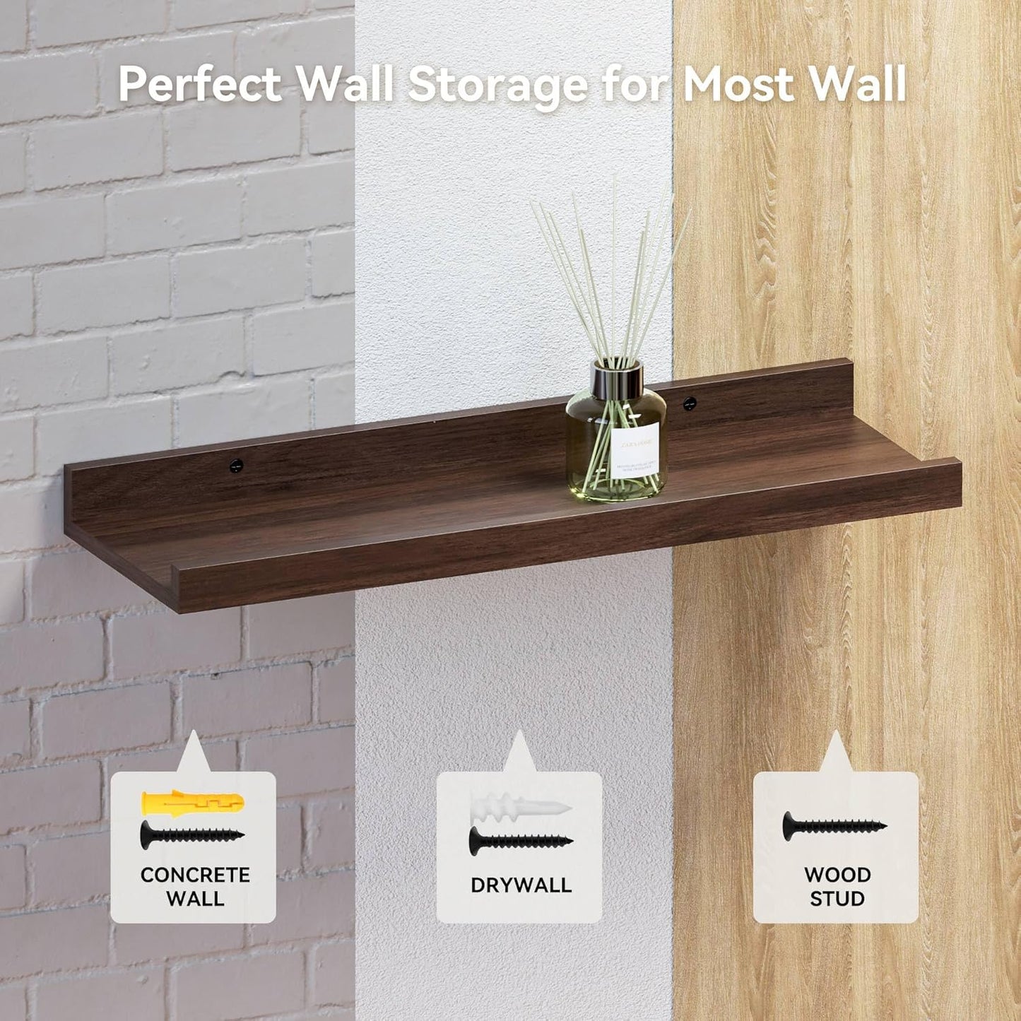 Boswillon Floating Shelves Wall Mounted Set of 2, Modern Black Wall Shelves for Storage with Lip, Display Picture Ledge Shelf for Wall Decor Bedroom Living Room Bathroom Kitchen