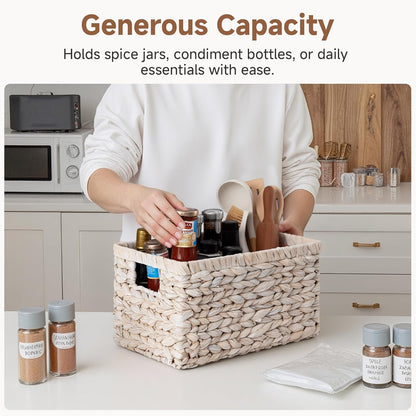 StorageWorks Wicker Basket, Baskets for Organizing, Storage Basket with Built-in Handles, Water Hyacinth Shelves (Medium 2-Pack, Natural Hyacinth)