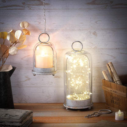 5" & 4" Wide Versatile Metal Candle Holder with Handmade Sturdy Glass Dome in Brass for Pillar Candle & Plants, 5.1" xH11.8 4" xH7.5, Industrial, Farmhouse, Shabby Chic. (2, Brass, Large & Small)