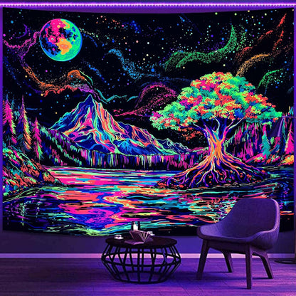 Zussun Black and White Tapestry Starry Night Mountain Tapestries for Bedroom Aesthetic Moon and Stars Tapastry's Wall Hanging Dark Nature Forest Wall Tapestry for Living Room Dorm (48'' × 36'')