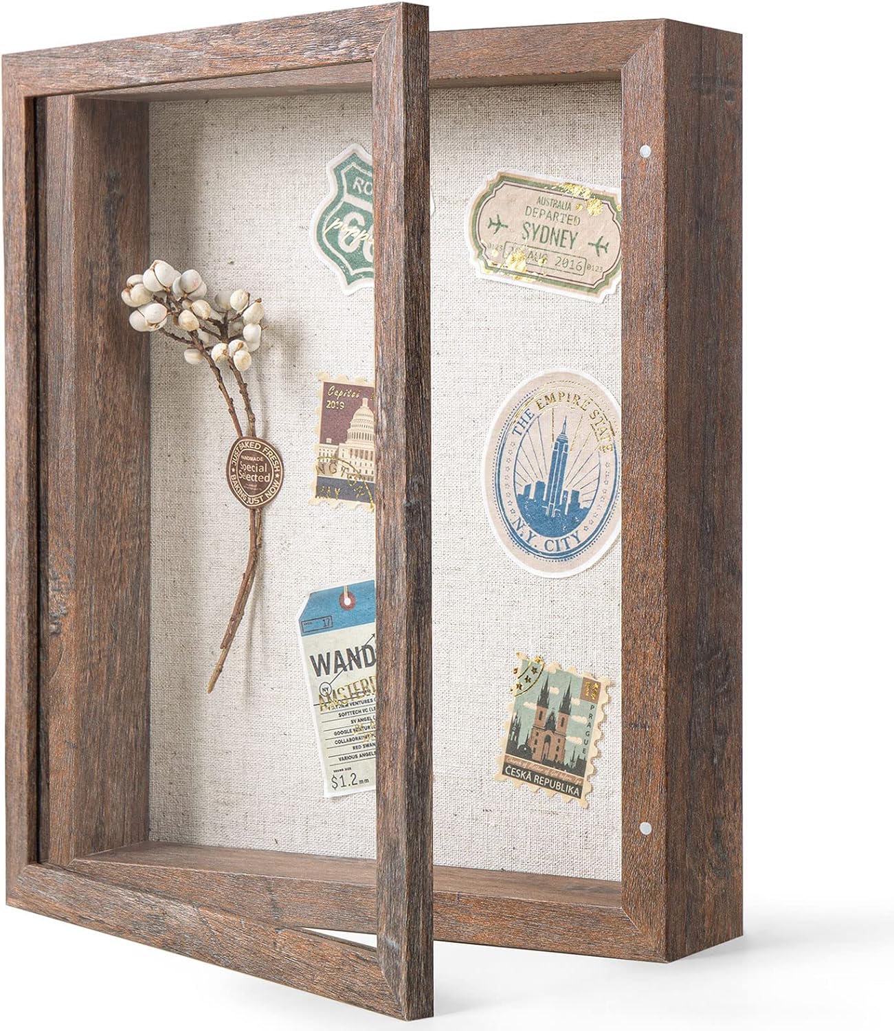 Califortree 8x10 Shadow Box Frame with Linen Back - Sturdy Rustic Memory Display Case of Flower, Pictures, Medals and More, White