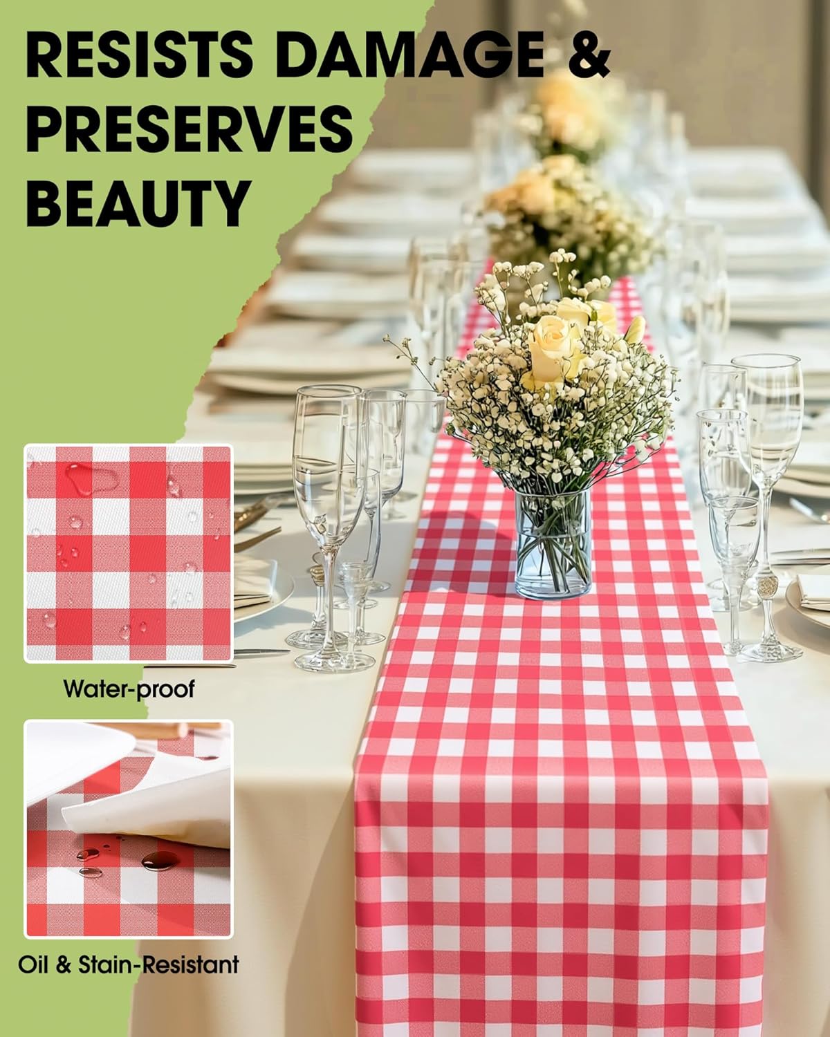 Pureegg Gold Plastic Table Runners - 10 Pack, 14'' x 108'', Water Resistant & Disposable Centerpiece Decorations for Table Cloth, Wedding, Birthday, Holiday, Baby Shower, Party, Home Decor