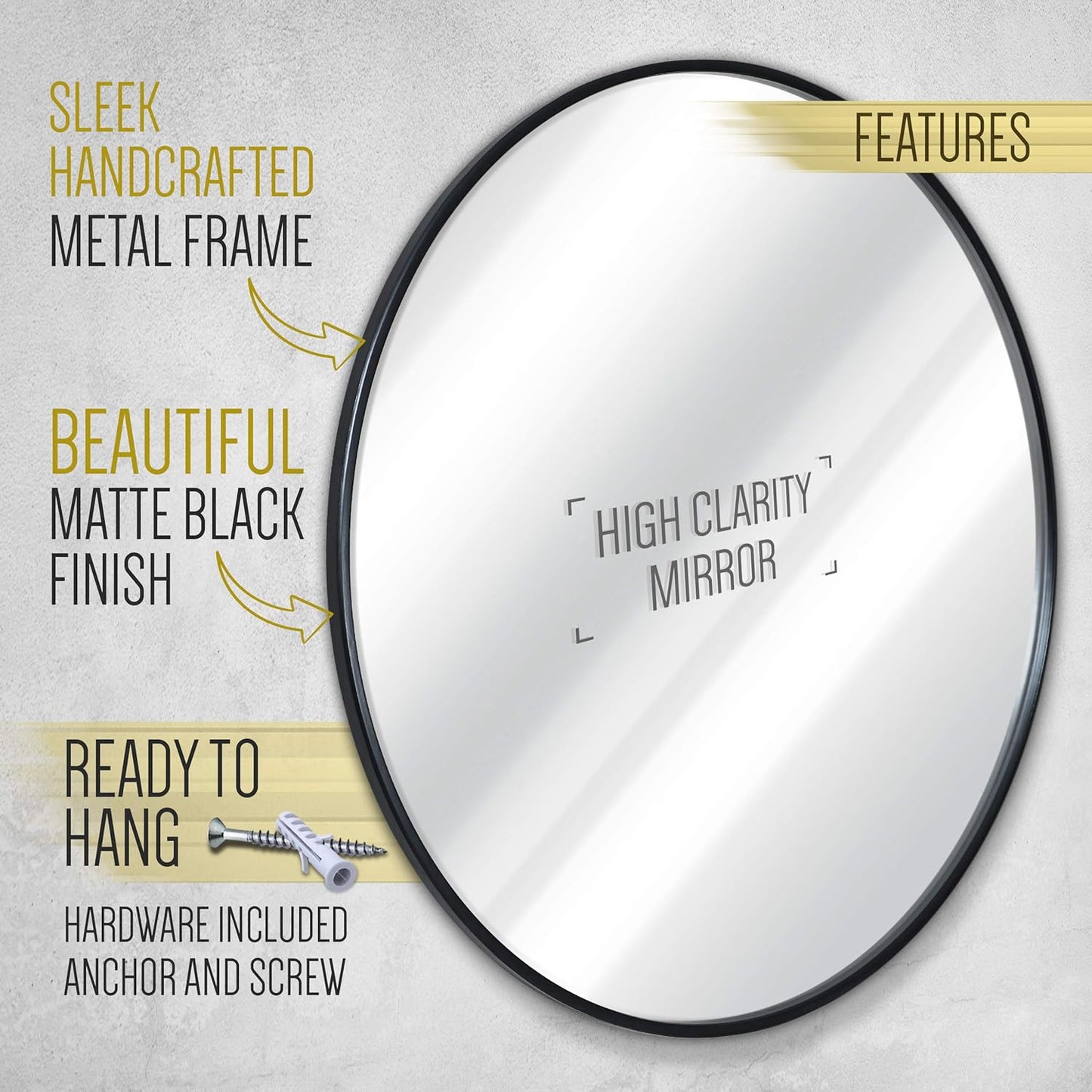 Gold Circle Wall Mirror 24 Inch Round Wall Mirror for Entryways, Washrooms, Living Rooms and More (Gold, 24")