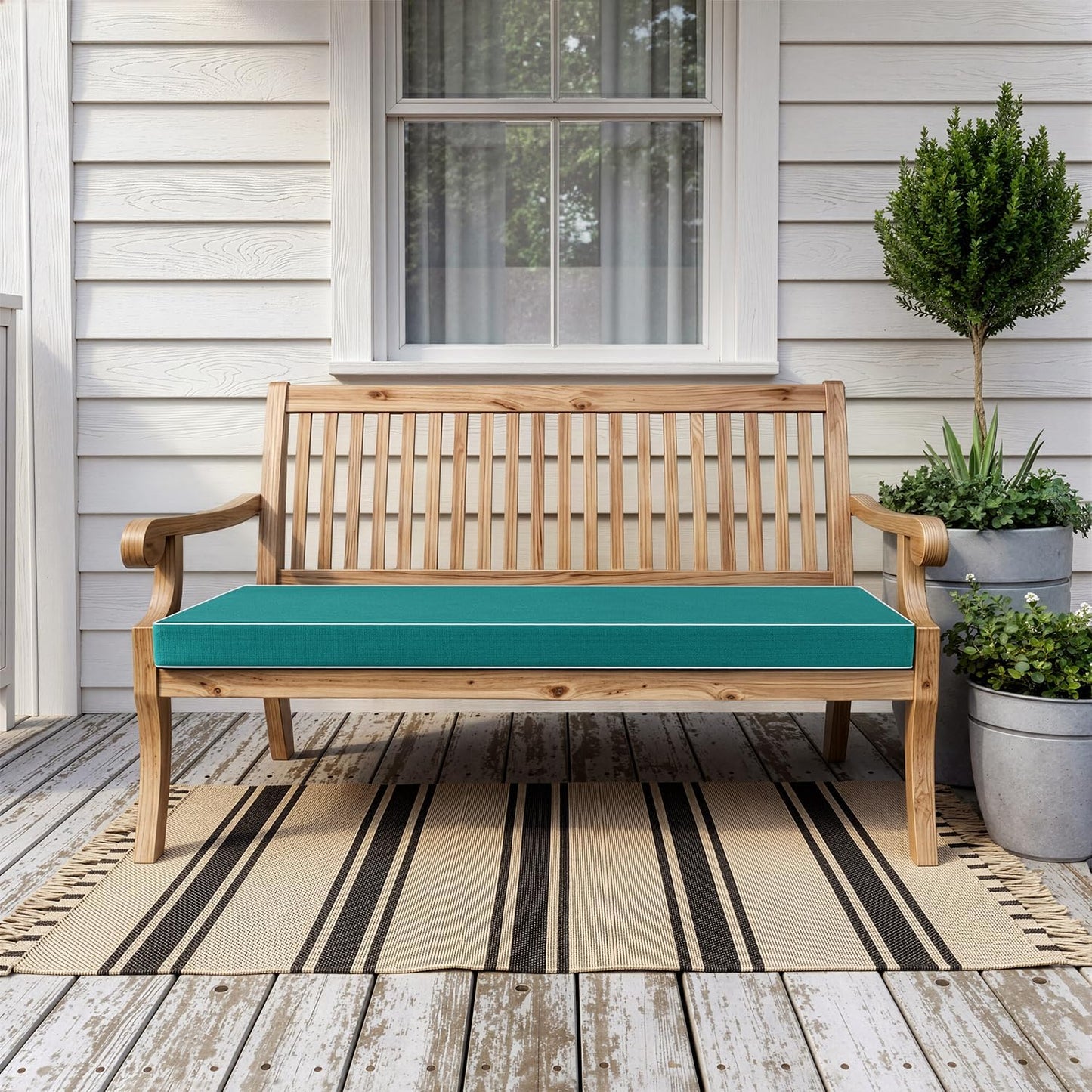 MIULEE Black Outdoor Bench Cushion 48x18x3 Inch Waterproof 3-Year Color Fastness Patio Furniture Cushions for Porch Swing, Garden Bench Sofa Couch with Adjustable Ties No Slip Design