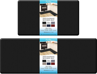 StepRite Kitchen Mats, 2PCS Kitchen Rugs, Cushioned Anti Fatigue Kitchen Mats for Floor, Non-Slip Standing Desk Mat, Waterproof Kitchen Rug Set for Kitchen, Floor, Office, 17.3"x30"+17.3"x47", Black
