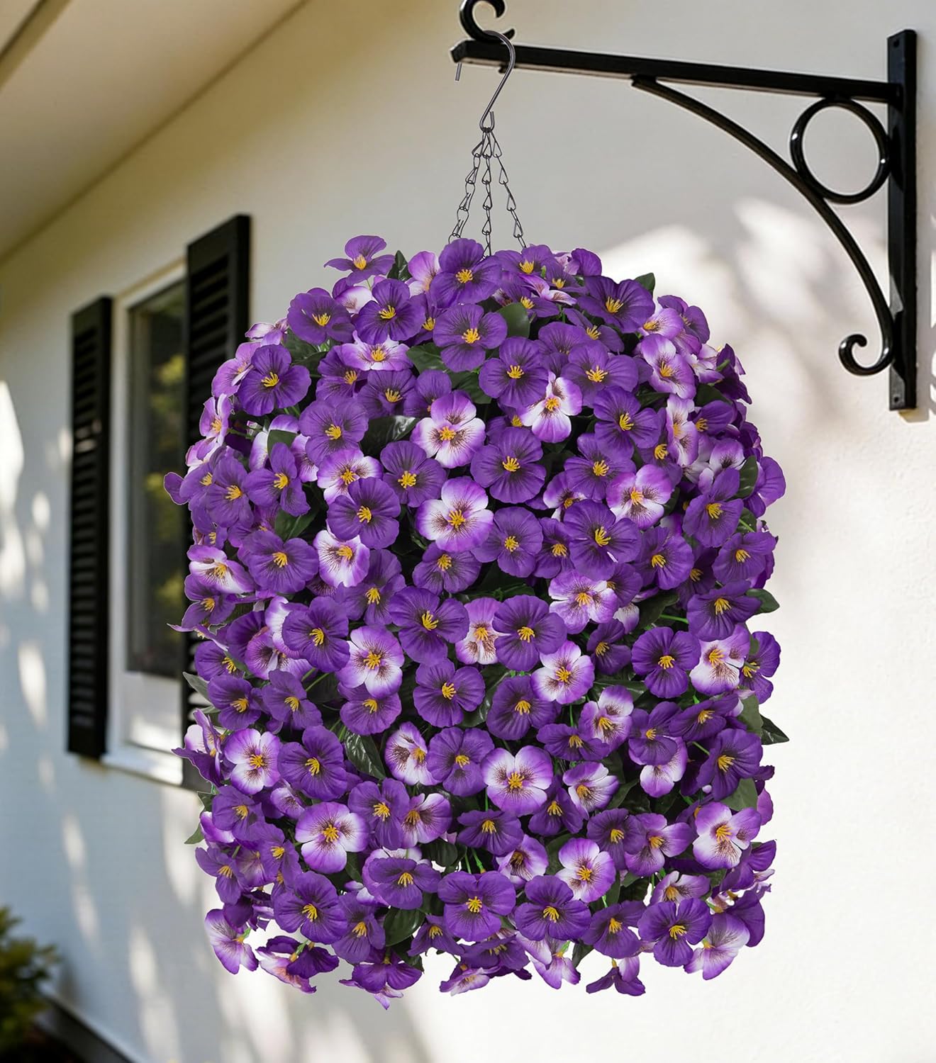 HyeFlora Artificial Flowers for Outdoors, 2pcs Faux Silk Pansies Flowers UV Resistant Fake Hanging Flower Plants for Outside Planters Porch Yard Patio Window Box (Mix Purple)