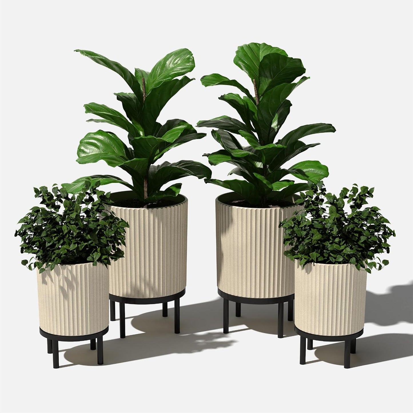 Veradek Demi Series Round Planter w/ Stand for Porch/Patio | Durable Plastic-Concrete & Wooden Stand | Modern Décor for Tall Plants, Flowers