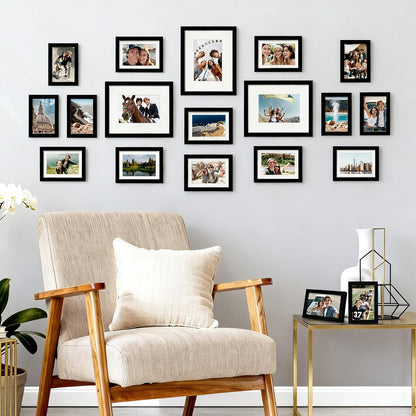 upsimples 19 Pack Picture Frames Collage Wall Decor for Mounting or Tabletop Display, Photo Gallery Frame Set for Family, Multi Sizes Including 8x10, 5x7, 4x6, Brown
