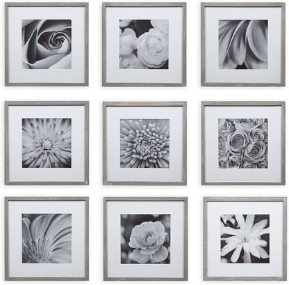 Gallery Perfect 12x12 Picture Frames, 9 Piece Set with Real Glass Cover for 8x8 Photos With Mat, Picture Frames Collage Wall Decor for Gallery Wall, Home Decor, Black