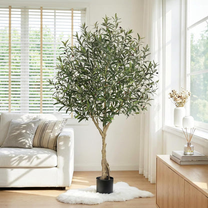 Verinatural Olive Tree Artificial Indoor, 8FT Tall Faux Olive Tree with 18in White Planter, Artificial Plants with Natural Wood Trunk and Lifelike Fruits for Home Office Decor,VN205