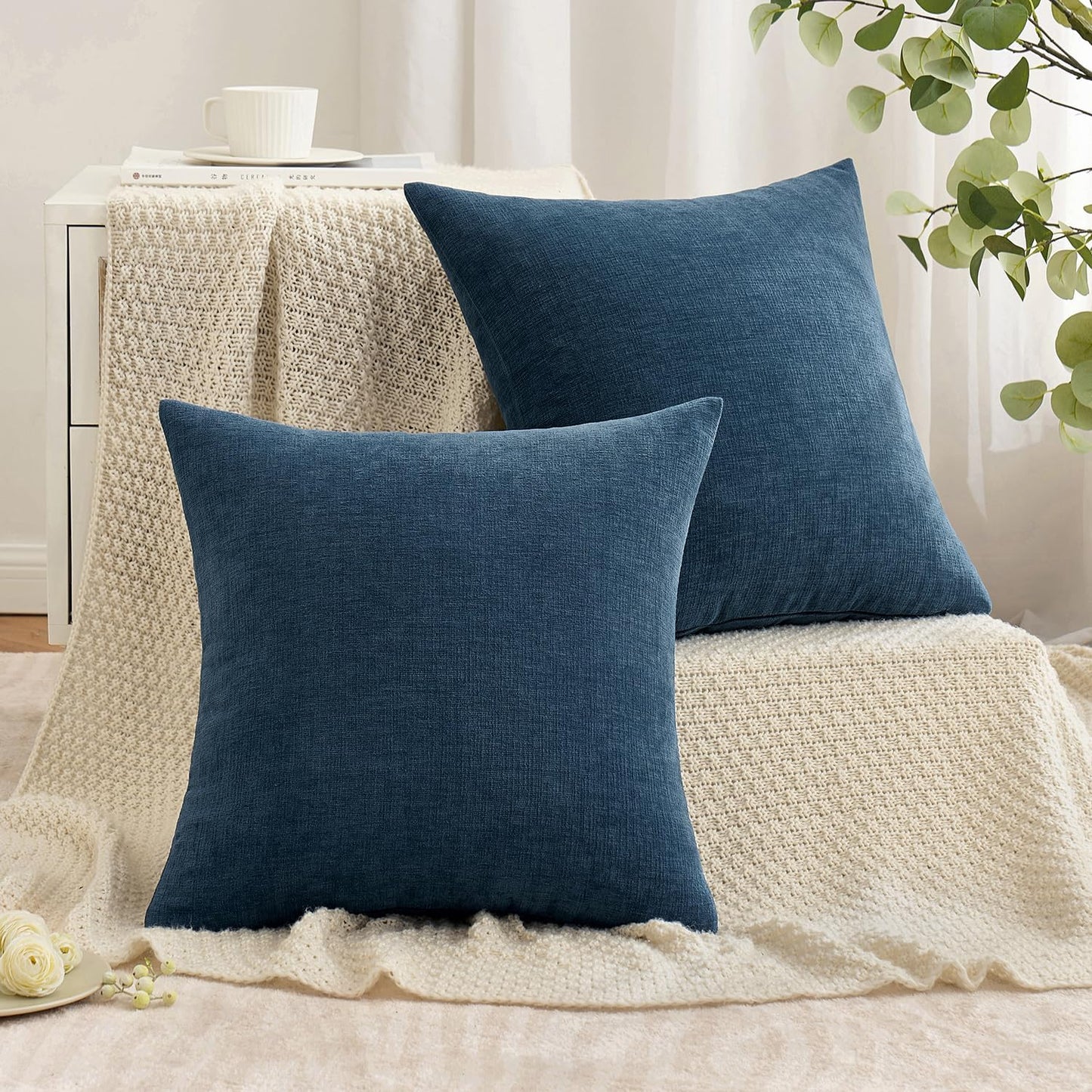 MIULEE Olive Green Couch Pillow Covers 18x18 Inch, Set of 2 Soft Chenille Decorative Square Throw Pillow Covers Farmhouse for Sofa Living Room Bed