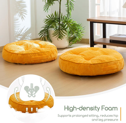 HIGOGOGO 6" Extra Thick Floor Pillow Cushion for Adults, Meditation Cushion Pillow, Large Square Floor Sitting, Tufted Corduroy Cover, for Tatami Living Room or Yoga, 22x22 Inch, 2Pack, Dark Grey