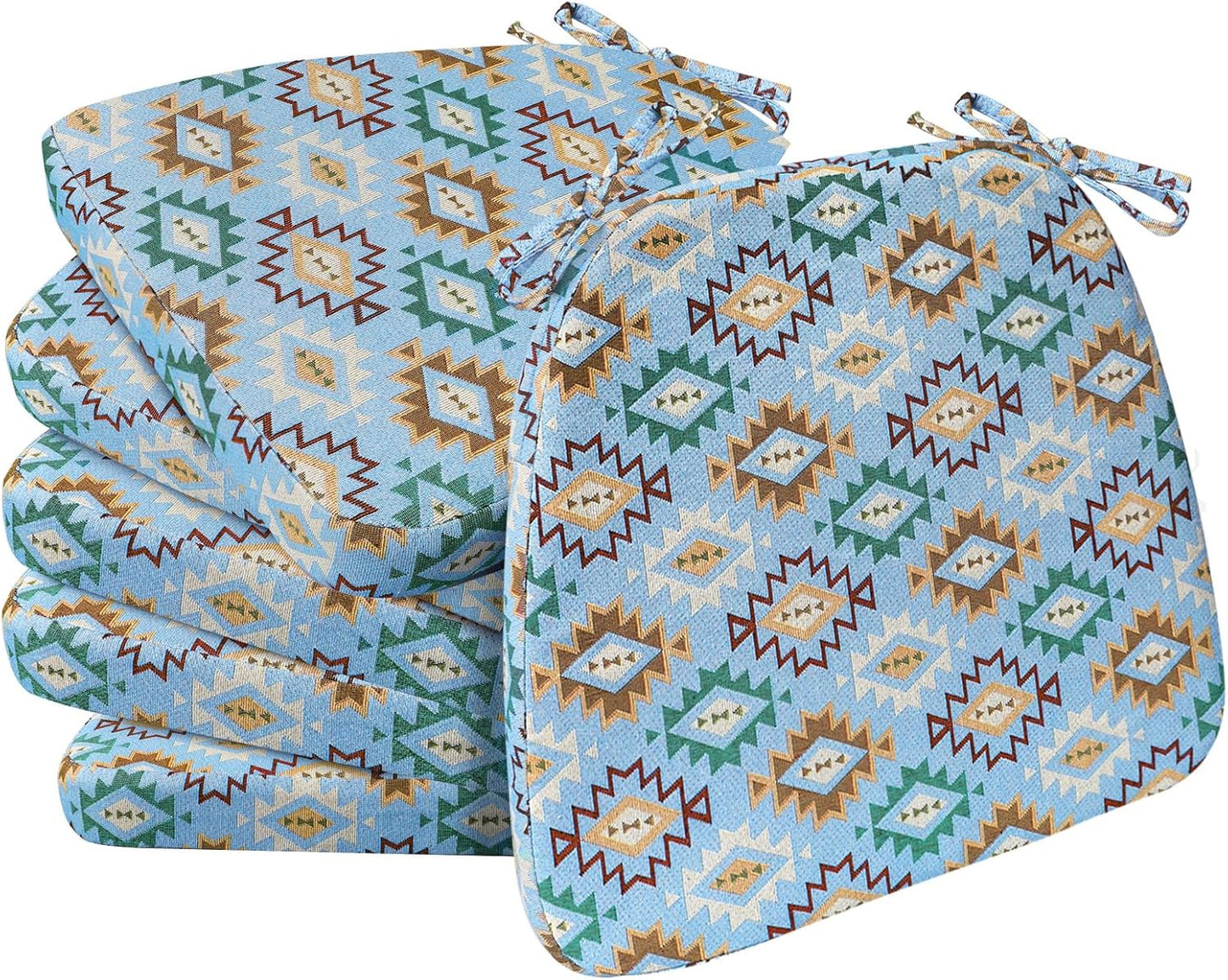 AAAAAcessories D-Shaped Chair Cushions, 2" Thick Dining Chair Pads with Ties and Removable, Machine-Washable Cover, 17" x 16", Set of 4, Oatmeal Beige - Colors A