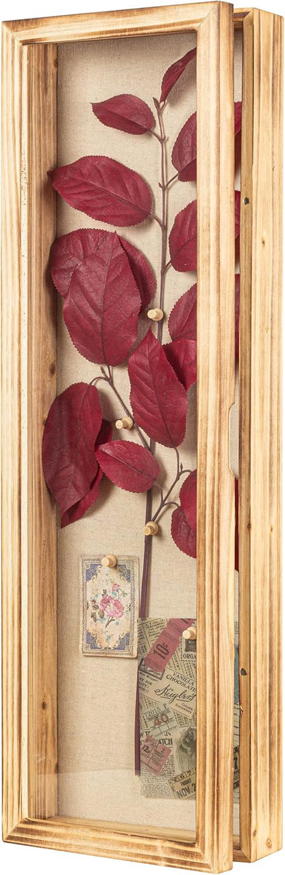 Freezing point Shadow Box Frame 8x8 Shadow Boxes Display Case with Linen Back Memorabilia Awards Medals Bouquet Photos Picture Badge Wedding Memory Box for Keepsakes Carbonized Small Pin Board