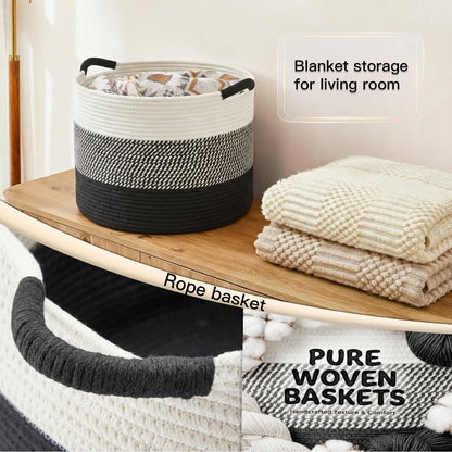 Artfeel 70L Large Cotton Rope Basket, Decorative Woven Blanket Storage for Living Room, Boho Toy Storage & Toy Box for Kids, Versatile Laundry Basket & Nursery Hamper for Blankets(Brown)