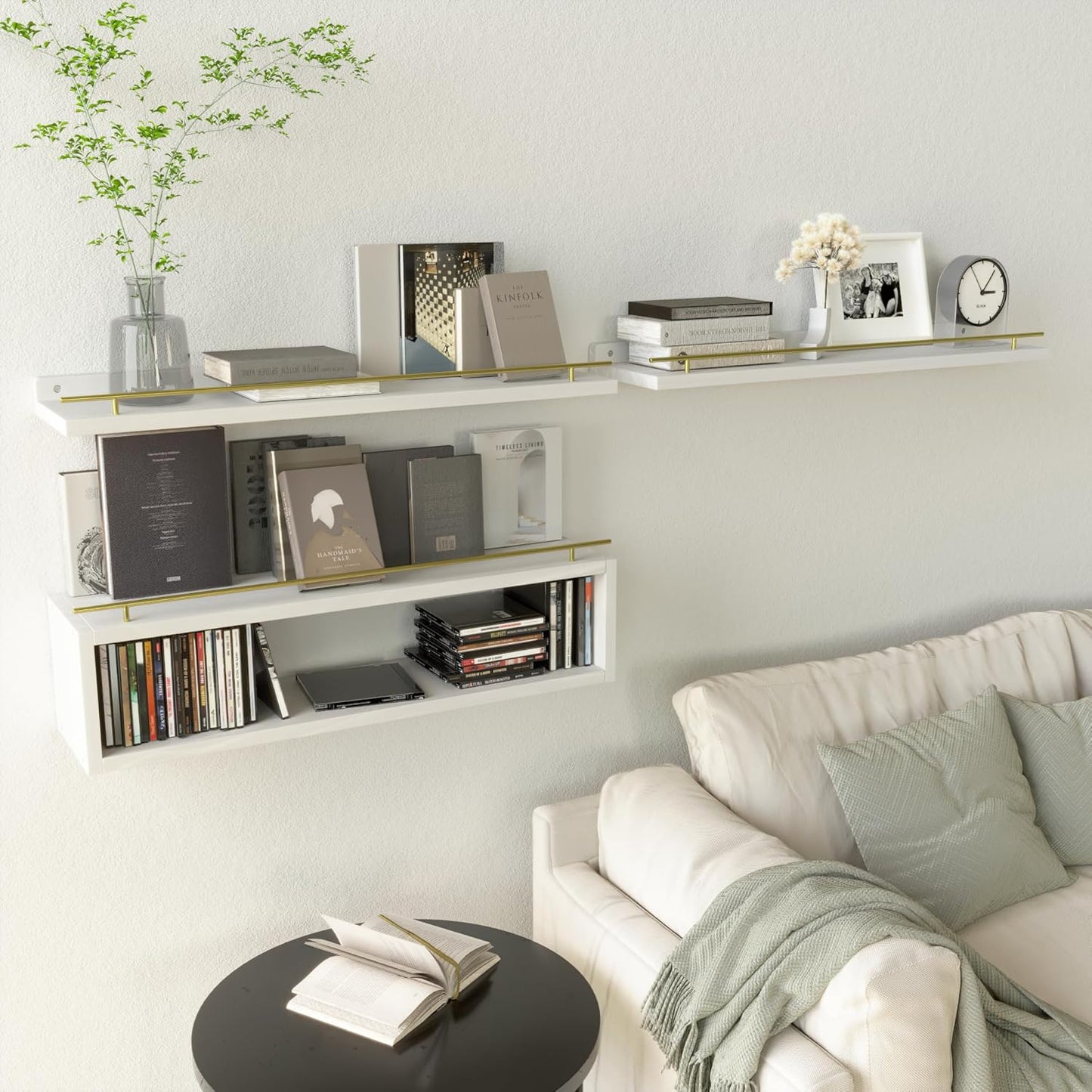 WOPITUES Floating Shelves for Wall with Cube Shelf, Wall Shelves with Metal Rail for Bathroom Decor, Bathroom Organizers and Storage, Over Toilet Shelves for Toilet Paper-Black