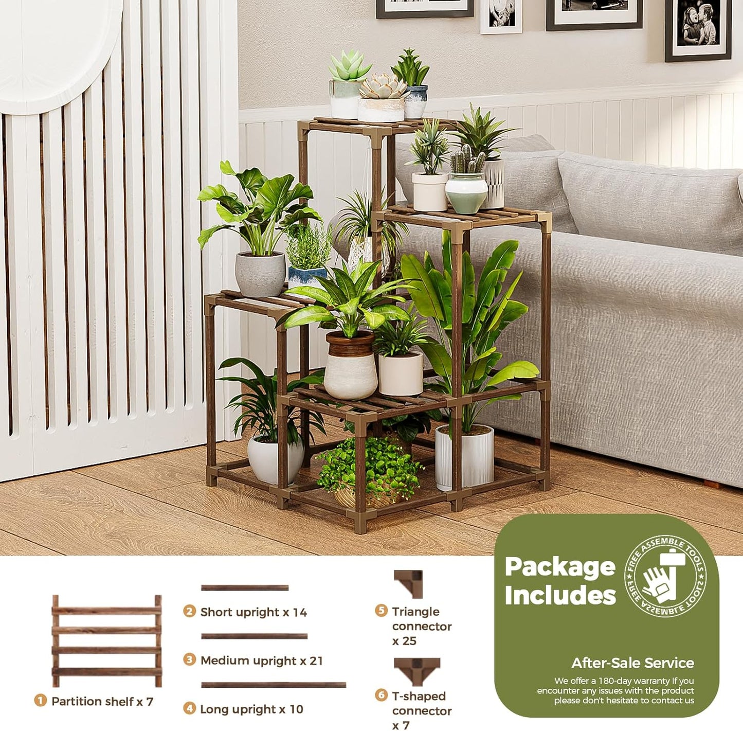 Bamworld Plant Stand Indoor with Grow Lights Wood Plant Shelf for Hanging Planter Pots Display Flower Stand for Living Room Patio Garden Decor