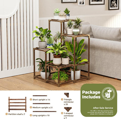 Bamworld Plant Stand Indoor with Grow Lights Wood Plant Shelf for Hanging Planter Pots Display Flower Stand for Living Room Patio Garden Decor