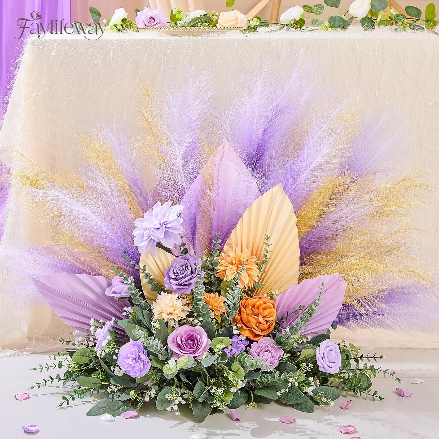 50pcs Pampas Grass 17in for Living Room Decor, Blush Pink Pampas Grass Decor, Fluffy Pink Flowers for Home Birthday Bathroom Baby Shower Wall Bow Decor(Blush & Cream & Pink)