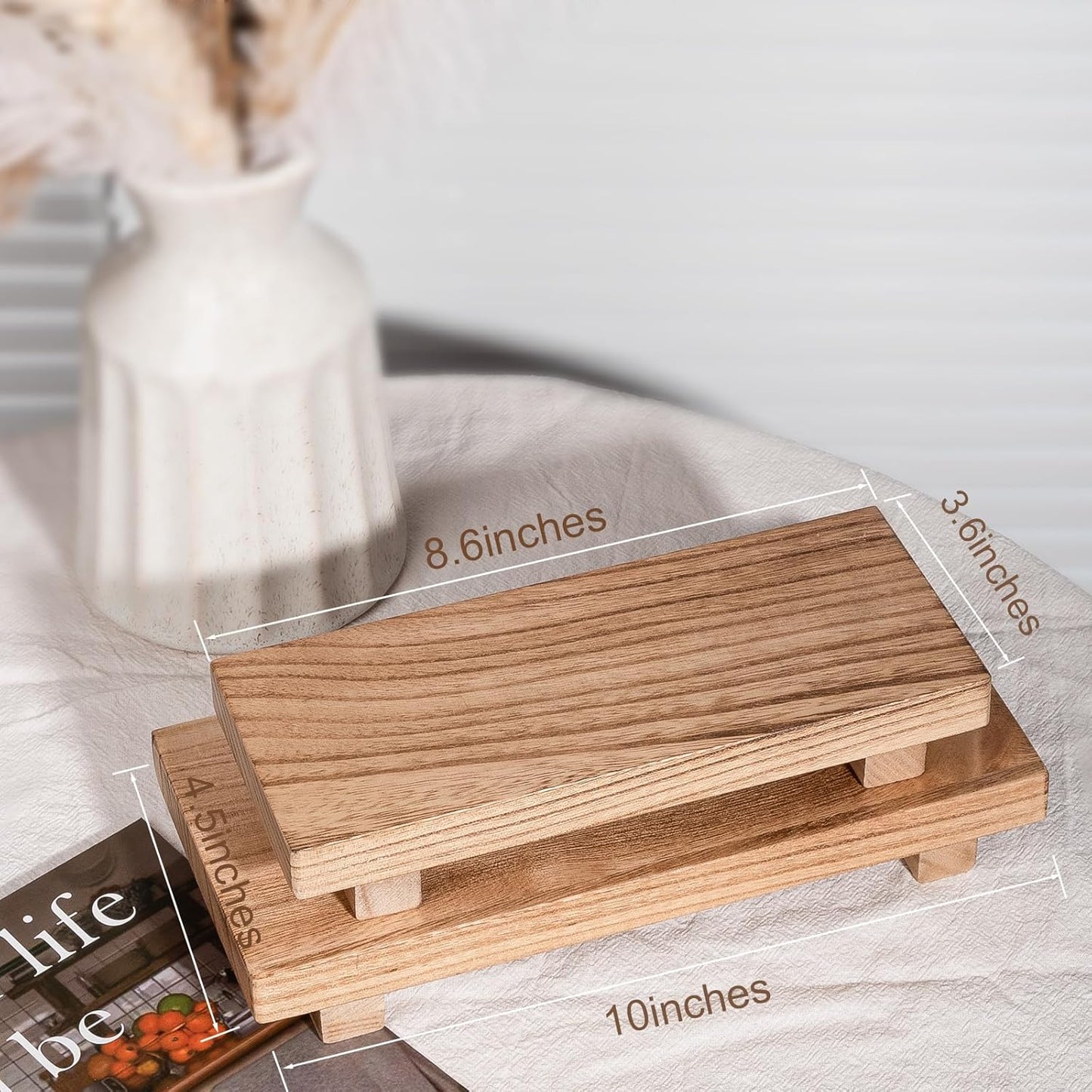 zoocatia Small Wood Tray Pedestal Stand Farmhouse Bathroom Decor Decorative Wooden Riser Kitchen Soap Dish Holder for Vanity, Counter, Sink, Brown