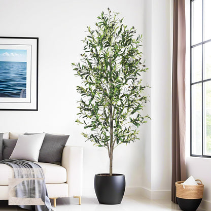 Artificial Olive Tree with White Pot,6FT high, Fake Tree containing 1440 Dense Leaves and 80 Highly Simulated Olive Fruits, Suitable for Home Office Living Room Floor Decoration