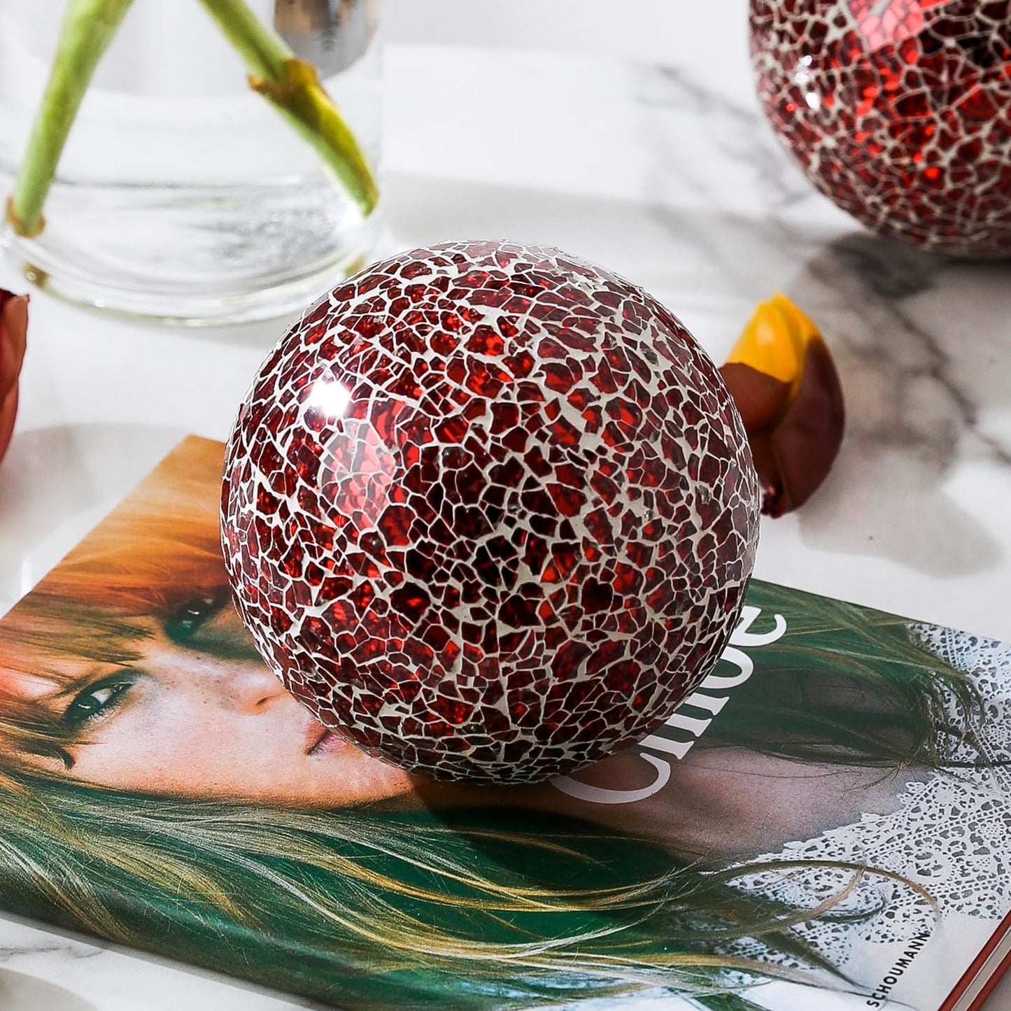 Decorative Mosaic Glass Orbs, 4 Inch Diameter, Set of 3 Sphere Balls, Rose Gold (Gold)