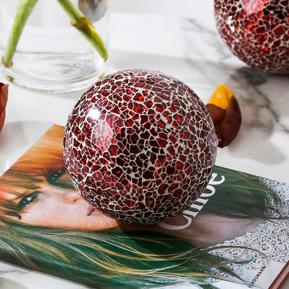Decorative Mosaic Glass Orbs, 4 Inch Diameter, Set of 3 Sphere Balls, Rose Gold (Gold)