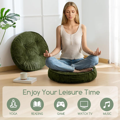 HIGOGOGO 6" Extra Thick Floor Pillow Cushion for Adults, Meditation Cushion Pillow, Large Square Floor Sitting, Tufted Corduroy Cover, for Tatami Living Room or Yoga, 22x22 Inch, 2Pack, Dark Grey