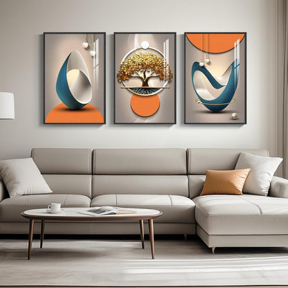 Framed Modern Luxury Gold Wall Art, Set of 3 Piece Contemporary Paintings Artwork for Walls, Golden Prints Pictures with Gold Frame, Wall Decor for Living Room, Hallway, Bedroom, Office 16x24 Inch