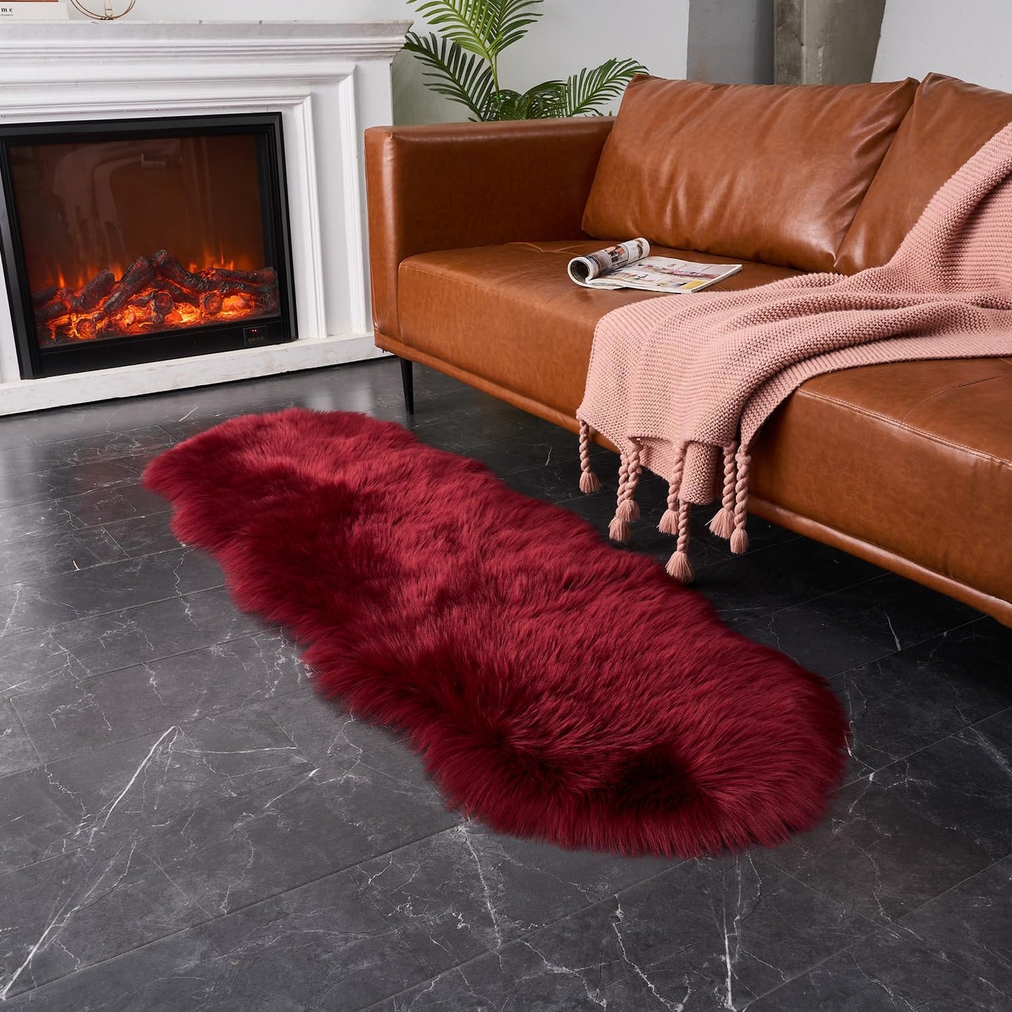 EasyJoy Ultra Soft Fluffy/Fuzzy Shaggy Area Rug Faux Fur Chair Cover Seat Pad for Bedroom Floor Sofa Living Room (2 x 6 ft Sheepskin, Beige)