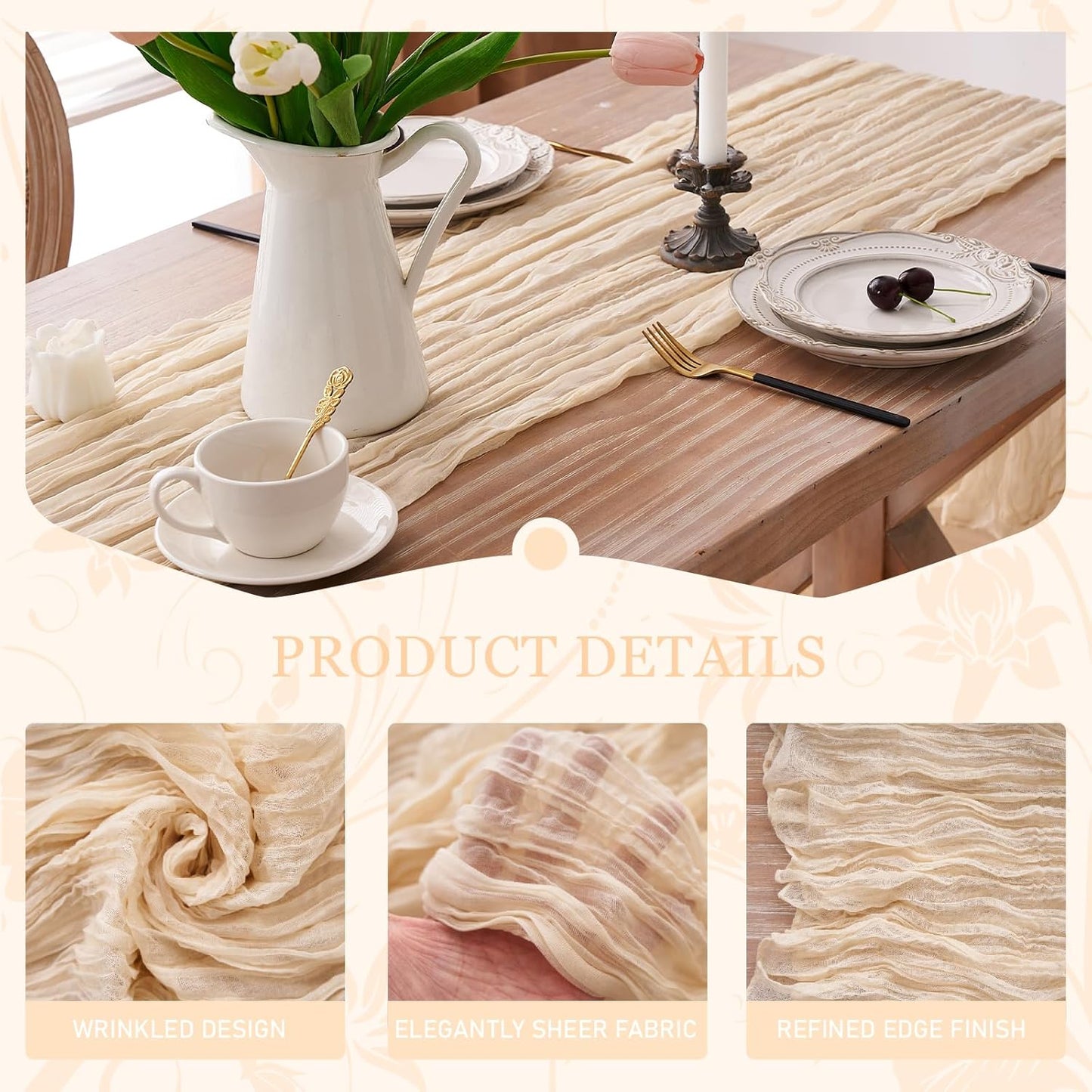 2pcs Cheesecloth Table Runner 120 Inches Pink Boho Gauze Cheese Cloth Runner 10FT Rustic Sheer Fall Table Runners for Thanksgiving Baby Shower Party Holiday Wedding Decoration