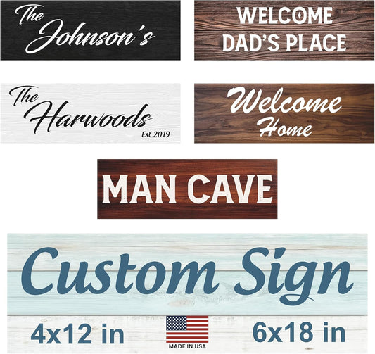 Custom Wood Sign – Personalized Wooden Wall Décor with Your Text or Design, Full-Color UV Print, Indoor/Outdoor Use, Customizable Name, Quote, Logo, Home & Business Décor (4x12 in)