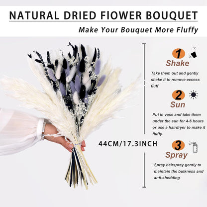 Natural Dried Flower Bouquet - 17" Boho Style Mixed Pampas Grass Ideal for Home Decor, Wedding Decor, Bridal Bouquets, Floral Arrangement, Event Centerpieces, Table Decor