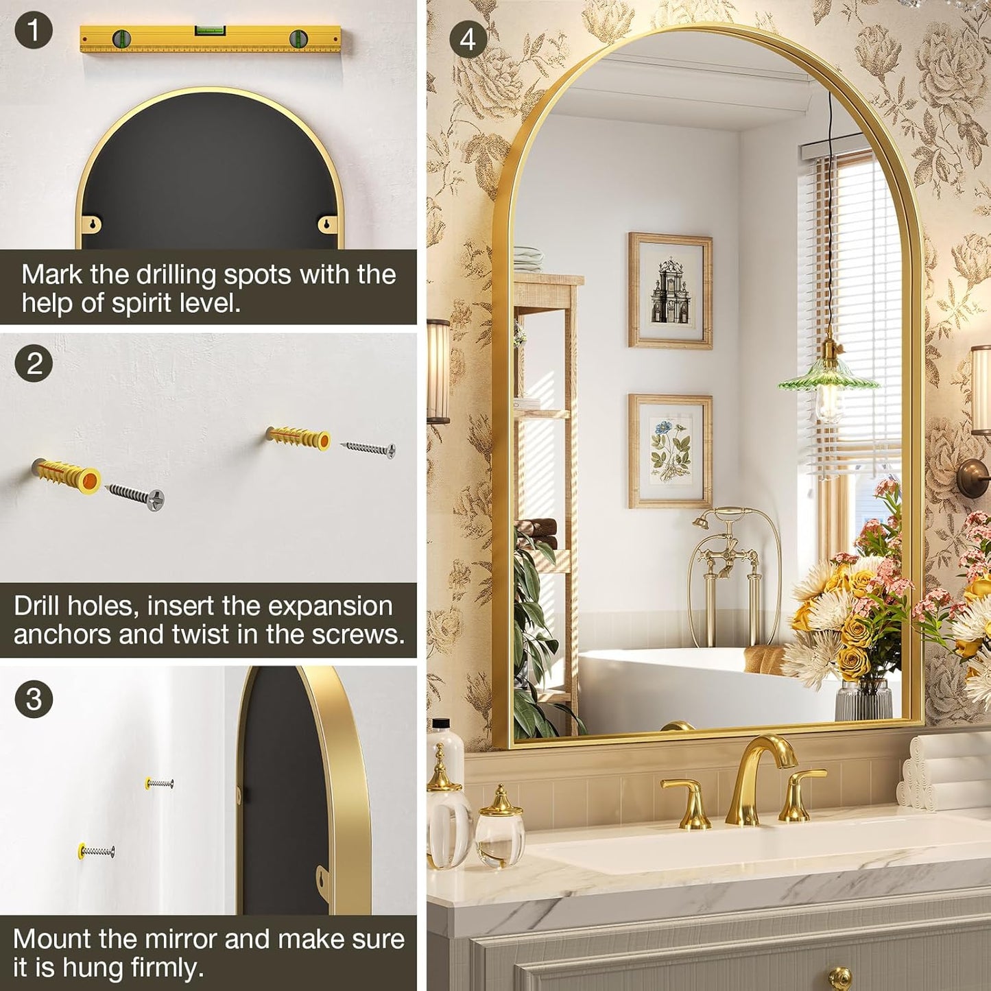 Brightify Arched Mirror, Arched Wall Mirror, 24 x 32 Inch Silver Arch Mirror, Metal Frame Silver Bathroom Mirror, Arched Top Bathroom Vanity Mirror for Living Room Bedroom Mantel Entryway Hallways