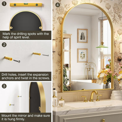 Brightify Arched Mirror, Arched Wall Mirror, 24 x 32 Inch Silver Arch Mirror, Metal Frame Silver Bathroom Mirror, Arched Top Bathroom Vanity Mirror for Living Room Bedroom Mantel Entryway Hallways