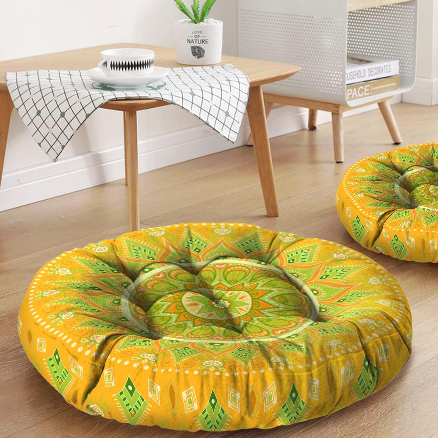 Mandala Meditation Cushion, Boho Meditation Mat, Meditation Pillows for Sitting on Floor, Cushions for Sitting in Home and Outdoor, Square Floor Pillow Cushion Seating for Yoga Accessories 22'' X 22''