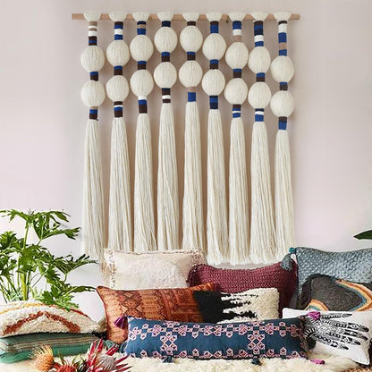 IOWER Macrame Wall Hanging 27" W x 31" L Boho Wall Decor Sphericity Cotton Textile Wall Hanging Art Fiber Yarn Art Handmade Detachable Assembly