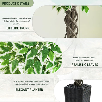 Artificial Ficus Tree 6FT Faux Plants Indoor Tall Fake Plants with White Planter, Green Lifelike Lush Fake Ficus Tree for Home Living Room Bedroom Outdoor Balcony House Office Decor