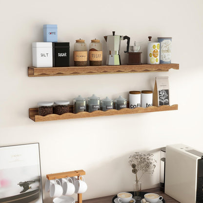 Fun Memories Picture Ledge Shelf for Wall, 24 inch Pine Wood Nursery Book Shelves Set of 2- Wall Book Shelves for Kids Room, Home Decor - Kitchen Spice-White