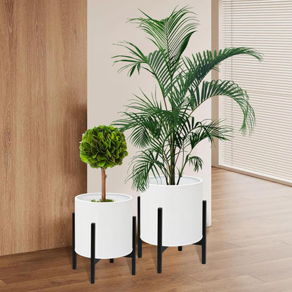 ARNIS Modern Plant Pots, Set of 2 Large Planters with Stand, Decorative Planters, Metal Pots with Drainage Holes for Living Room, Office, Garden or Balcony, 8.25 &10.5 Inch, Dirt