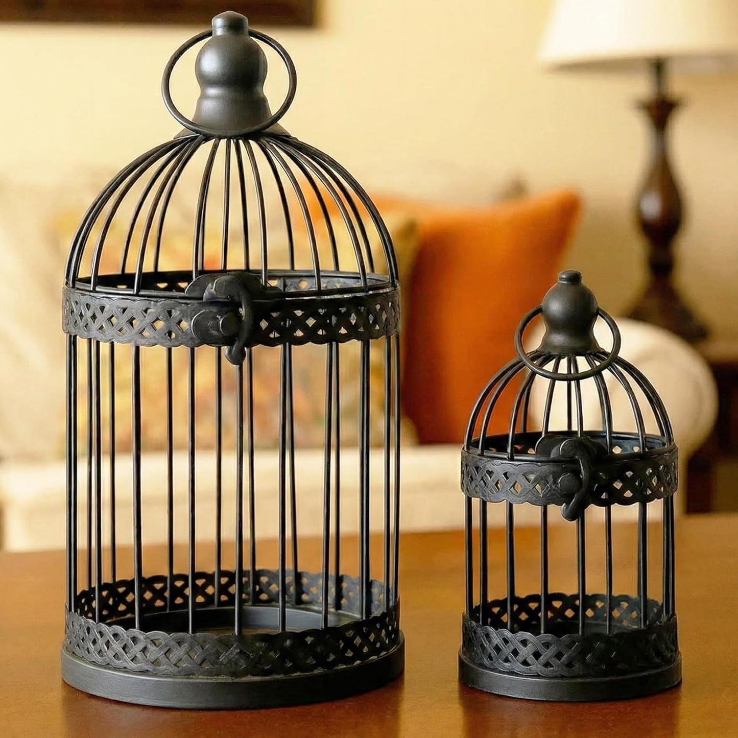 Vela Lanterns Bird Cage Decor Candle Holder Lantern Decorative Wedding Table Centerpiece Decorations, White, Small, Set of 4