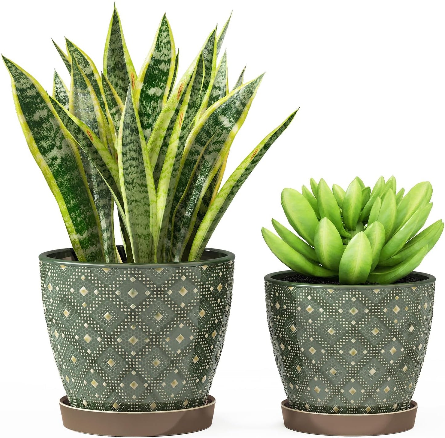 Docrin 3-Pack Ceramic Planters Set - 6.5"+5.3"+4" Dual-Tone Flower Pots with Drainage Holes, Modern Indoor Outdoor Planters for Succulents/Herbs/Large Plants, Home Office (Brownish Black & White)